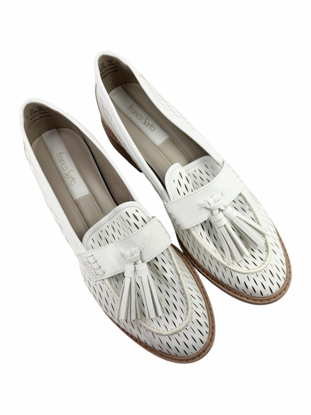 Franco Sarto Women's Carolyn Low Profile Perforated Tassel Loafers White Size 9M